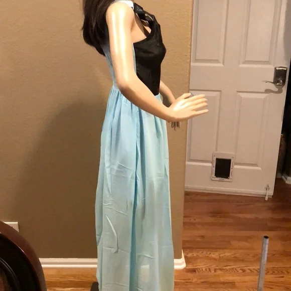 Blue and Black Faux Leather Sleeveless Maxi Dress - Picture 4 of 5